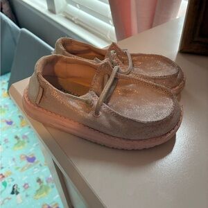 Hey Dude Shimmering Pink Kids Moccasins